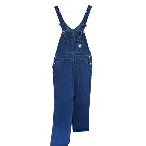 Carhartt woman’s 12x34 denim overall bibs carpenter farm straight leg - Picture 2 of 6